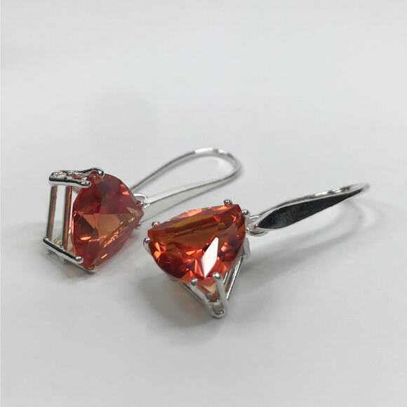 Beautiful 7ctw Trillion Cut Padparadscha Sapphire Earrings Orange Sapphire - Picture 4 of 6